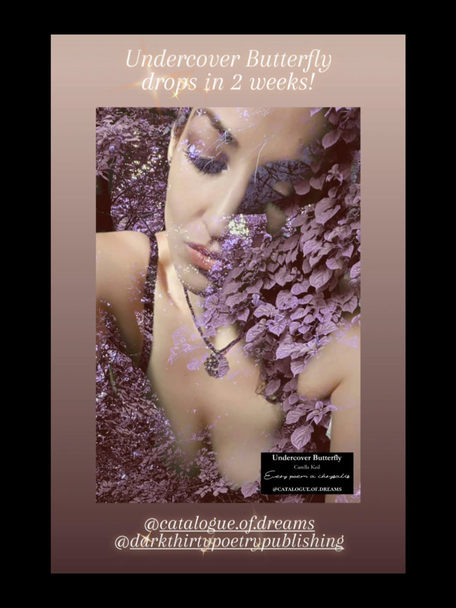 catalogofdream's tweet image. Surrealism, blunt simplicity, loss and awe, sex and stars

Undercover Butterfly | Carella Keil 
Dark Thirty Poetry Publishing 
*Available for purchase May 14
amazon.com/Books-Dark-Thi…
@catalogofdream 

#poetrybookrelease #bookrelease #writerslift