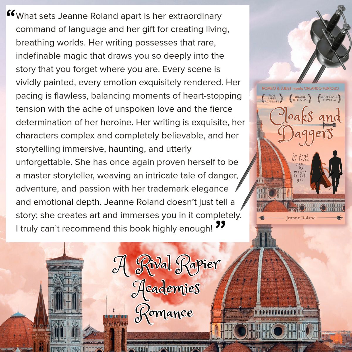 booksbyJeanneR's tweet image. 💞She's a CLOAK 
🗡️He's a DAGGER —
Did he return to win her back, or to destroy her?
amazon.com/dp/B0DTRKVJVC

CLOAKS &amp;amp; DAGGERS is just $3.99 or free to read on #KindleUnlimited

Escape into the light-hearted, romantic adventure of rival rapier academies in Renaissance Italy ⚔️