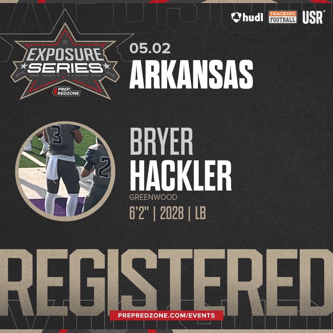 PrepRedzoneAR's tweet photo. Welcome Class of 2028 Bryer Hackler (@bryerhackler12) of Greenwood to the @PrepRedzoneAR Exposure Series Showcase on May 2nd @ Jacksonville High School. 

🔥🏈 #PRZExposureSeriesAR 🏈🔥

Register NOW! 👇  Walk-Ups Accepted! https://t.co/UqxPdl65yp