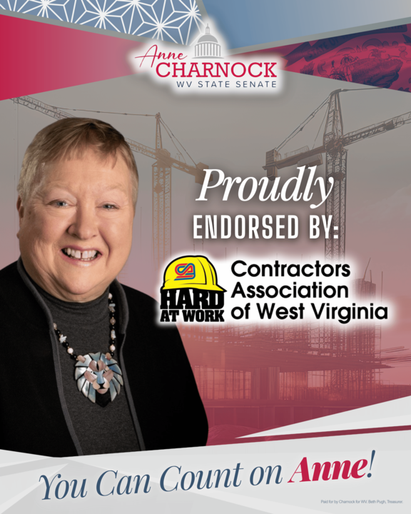 CharnockForWV's tweet photo. I am honored and humbled to receive the endorsement of the Contractors Association of West Virginia! I will always stand up for WV workers and the kind of economic growth that puts our people first. I won't let you down.

#YouCanCountOnAnne #WVStateSenate #SD17 https://t.co/A2SbV4WQlU