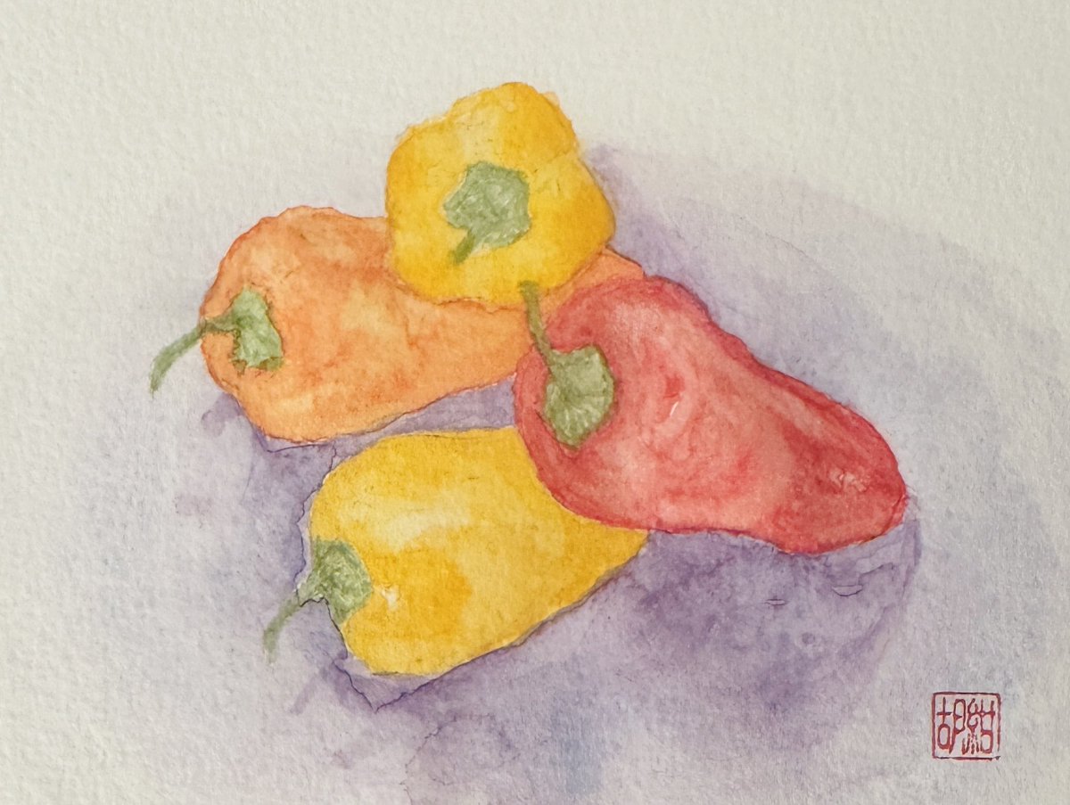 #まいにち透明水彩 

ミニパプリカ🌶️