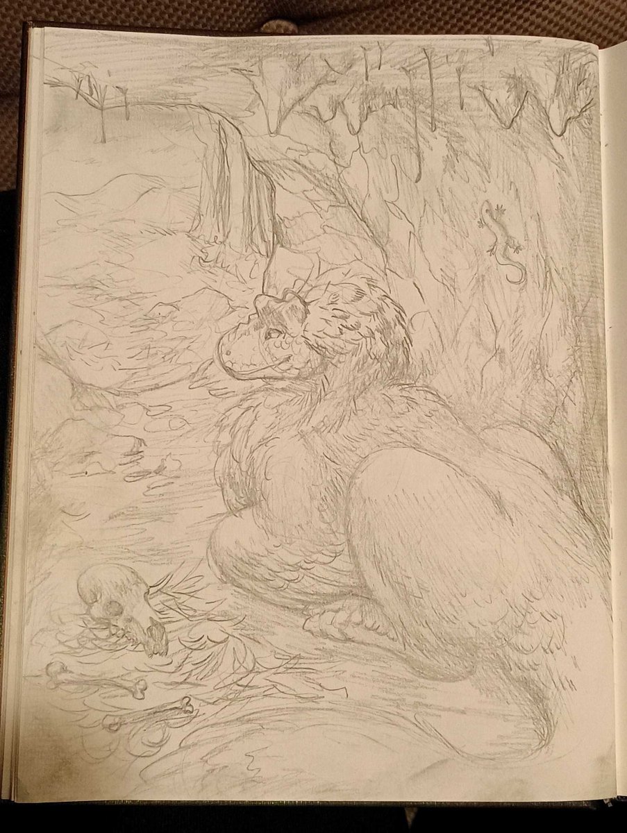 DNerdiest's tweet photo. recently picked up doodling during ttrpg sessions again :)
My current group is online, so for the past several months i somehow thought that meant i couldnt draw while we played.
Then i realized im an idiot and nothing is stopping me from just having the sketchbook anyway ?????? https://t.co/ueTL1w6hSF