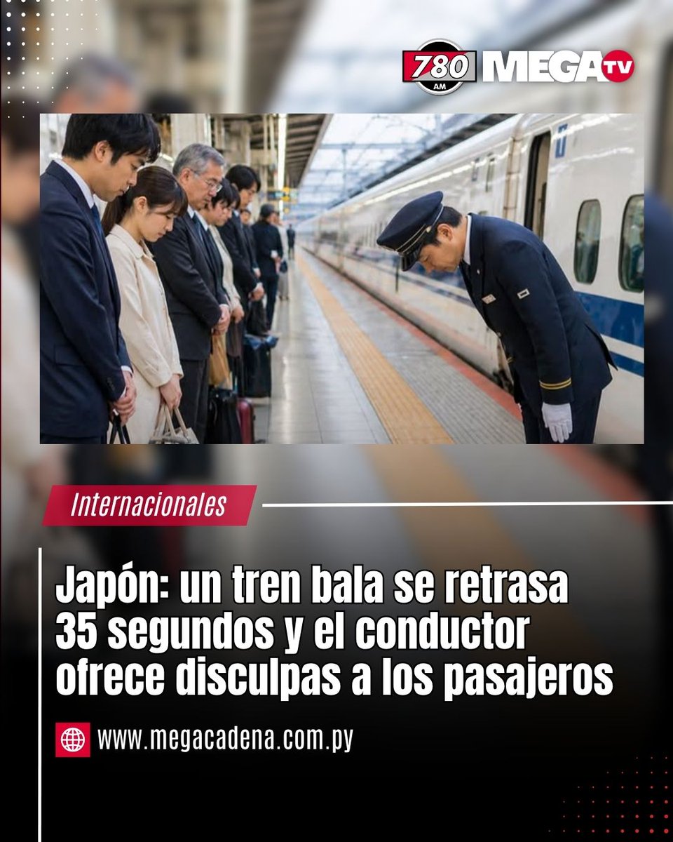 🇯🇵🚄CONDUCTOR PIDE PERDÓN Y COMPENSA A PASAJEROS POR MÍNIMO RETRASO.

👉🏼Un tren bala del sistema Shinkansen, en Japón, registró un retraso de solo 35 segundos, algo inusual en un país reconocido por su estricta puntualidad.

👉🏼Tras el incidente, el conductor se disculpó con los