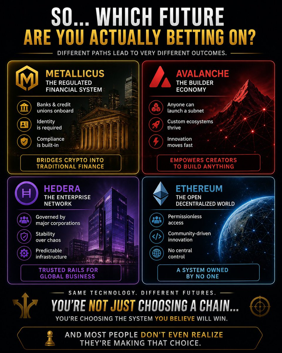 tat2ude11's tweet photo. Same tech. Completely different futures.
Some lead to open systems.
Some to enterprise control.
Some to builder economies.
Some to regulated finance.
You’re already positioned… whether you realize it or not.
Which future are you betting on?
#KEEPSNIPPING https://t.co/OGmen9fcAg