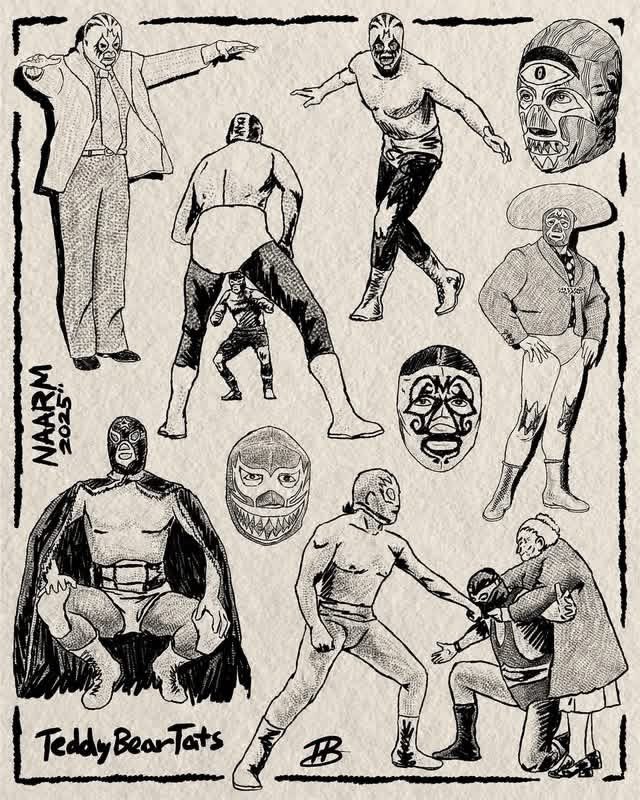mundolibrearts's tweet photo. Tattoo designs inspired by classic lucha photography via https://t.co/ZoNEbeYiyx (Australia 🇦🇺 | 2025) https://t.co/0D1jHKKCzm
