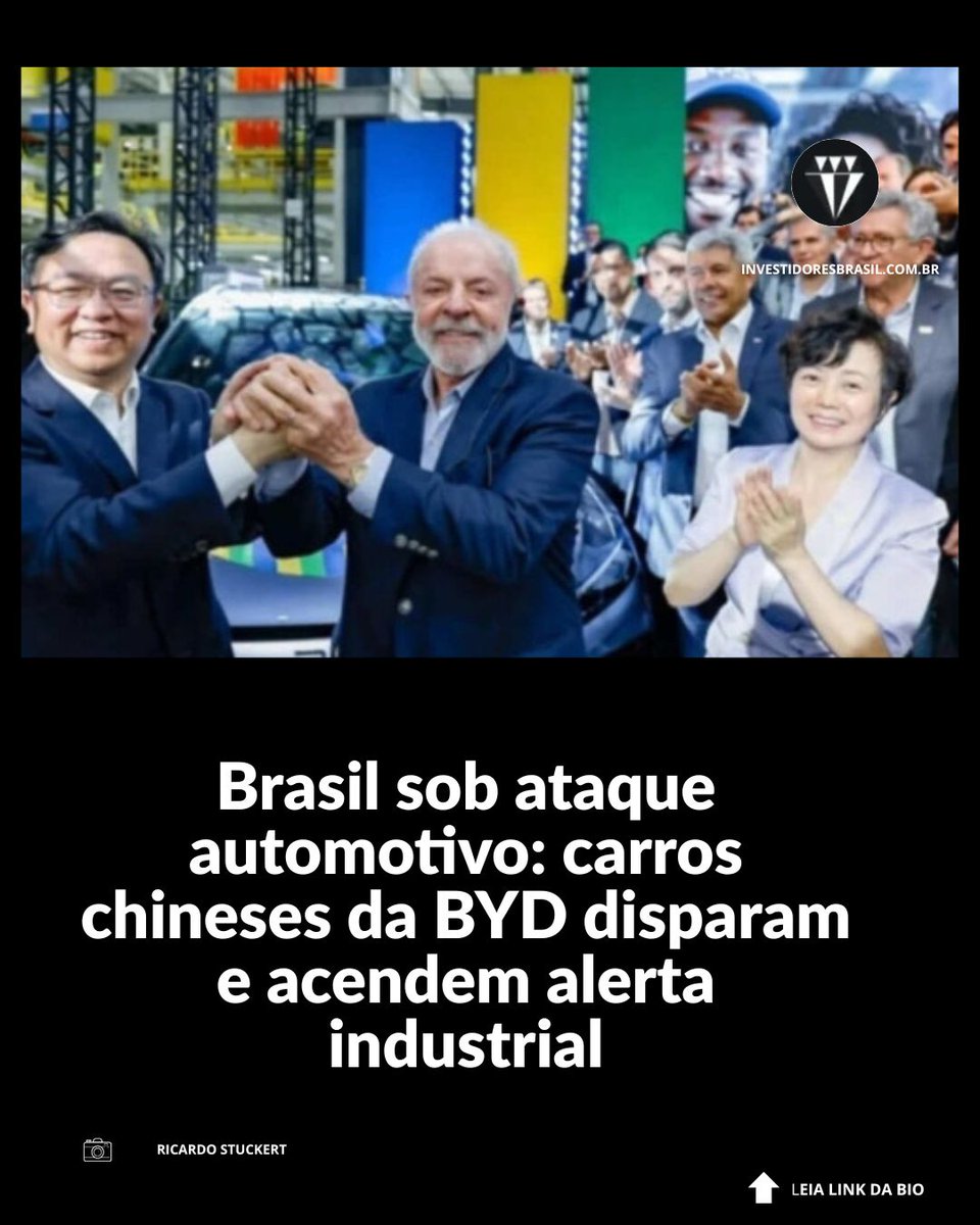 InvestidoresO's tweet image. A explosão das importações de carros da BYD antes do aumento de tarifas expõe a estratégia da China e coloca a indústria automotiva brasileira sob pressão inédita na gestão do governo Lula.

LEIA: investidoresbrasil.com.br/brasil-byd-car… 
#byd #carro #importação #china #lula