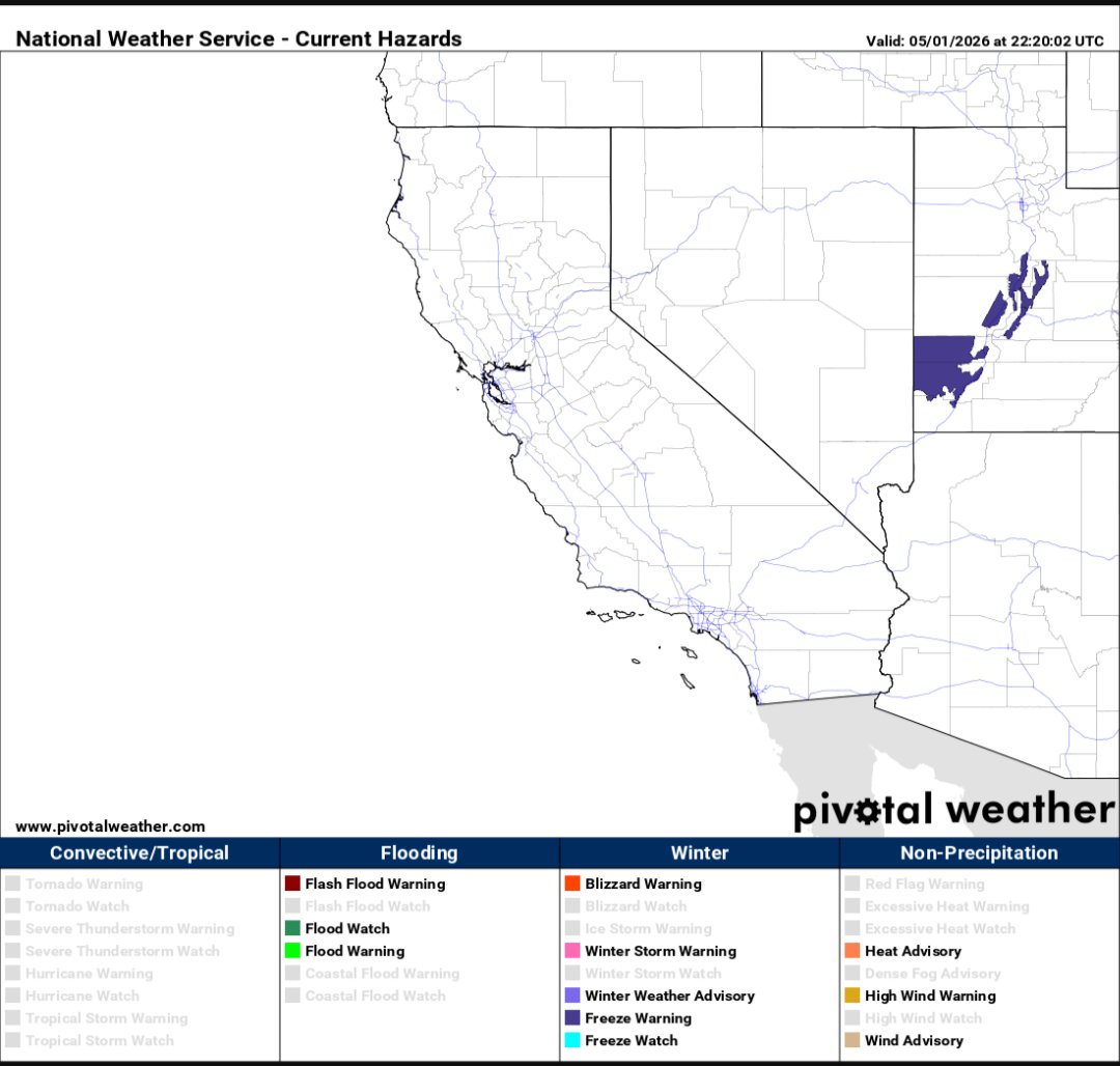 klownacide's tweet image. National Weather Service - Current Hazards Southwest Region Friday 5/1/26. #CAwx #AZwx #NVwx #UTwx @PivotalWeather #PrescottWX #WXTwitter
#bsFree #WX @TripDawg
☁️🌥️🌤️☀️🌥️🌤️☁️
#PTWM
PartTimeWeatherMan.com🔗