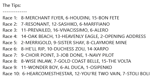 TurfDeli's tweet photo. Tips + suggested bets Bendigo 02/05/2026

EW R1 8-MERCHANT FLYER QUIN 6,8,12,14,15
EW R3 11-PREVAILED
EW R6 8-HE’LL RIP QUIN 8#10,11,12,14
EW R10  6-HEARCOMESTHESTAR
QUIN R7 1,3,9,12,18
ROUGH R4 13-HEAVENLY EAGLE
ROUGH R5 8-CLAYMORE MINE https://t.co/0PYuDgixAB