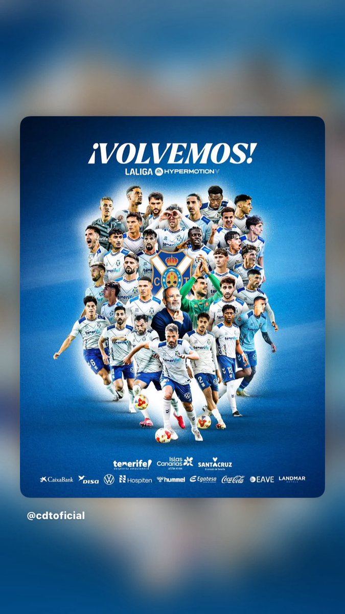 BarataRN's tweet photo. Enhorabuena al @CDTOficial 
Plantilla,corpo técnico,
y por supuesto, a esa maravilhosa afición chicharrera, por su regresso a #laligahypermotion
Temporada espertacular! 👏🏻💙
Abrazo de gol! https://t.co/zdZehXKaXa