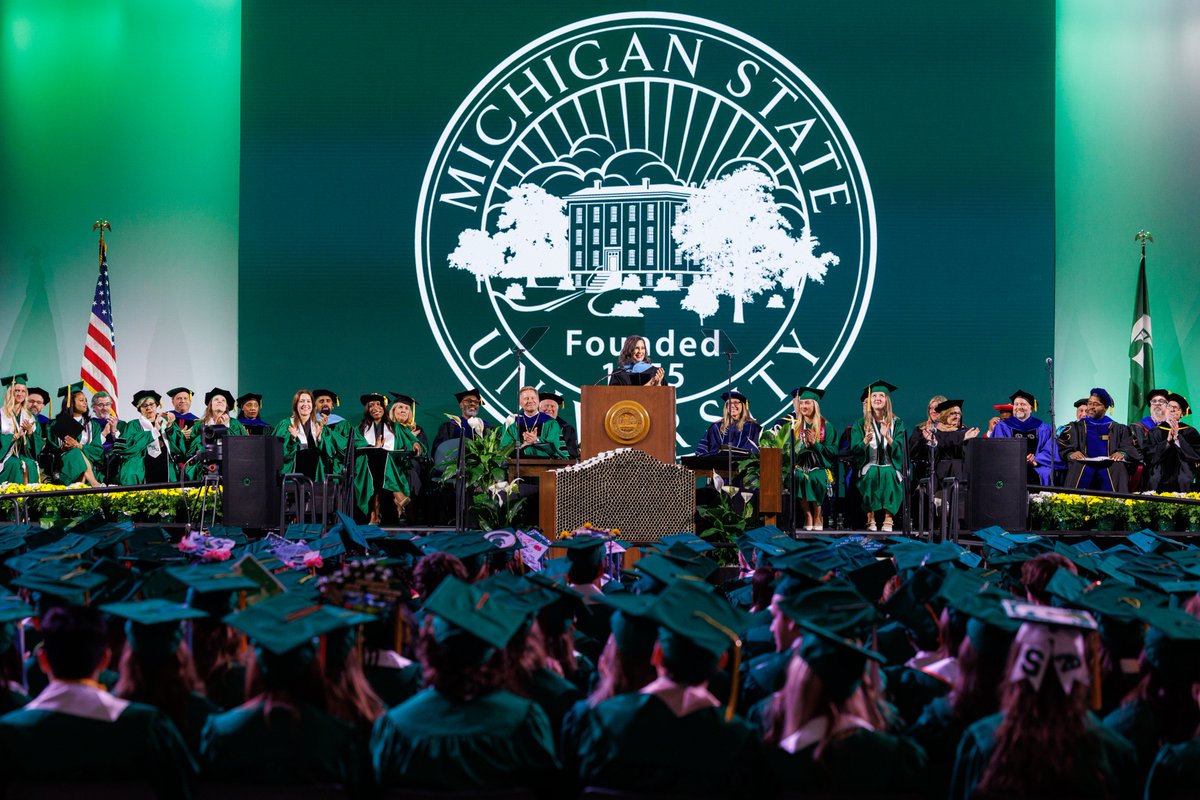 RothTheReporter's tweet image. .@GovWhitmer shouted out Michigan State University's "handsome, buff mascot, Sparty" during her commencement address at her alma mater today.

"Think about those poor students in Ann Arbor," Whitmer said. "They have a weasel for a mascot."