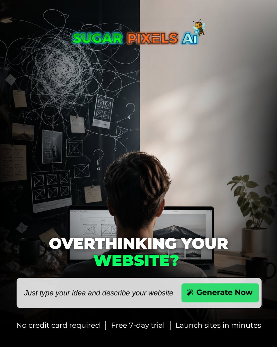 sugarpixels_ai's tweet image. Overthinking your #website? 🤔
There’s a better way.

Stop stressing over every detail. With Sugar Pixels Ai, your ideas come to life automatically, with no guesswork, coding, or hiring needed.

Build faster. Build smarter.

Let our Ai do the work for you.

→ Try it today at