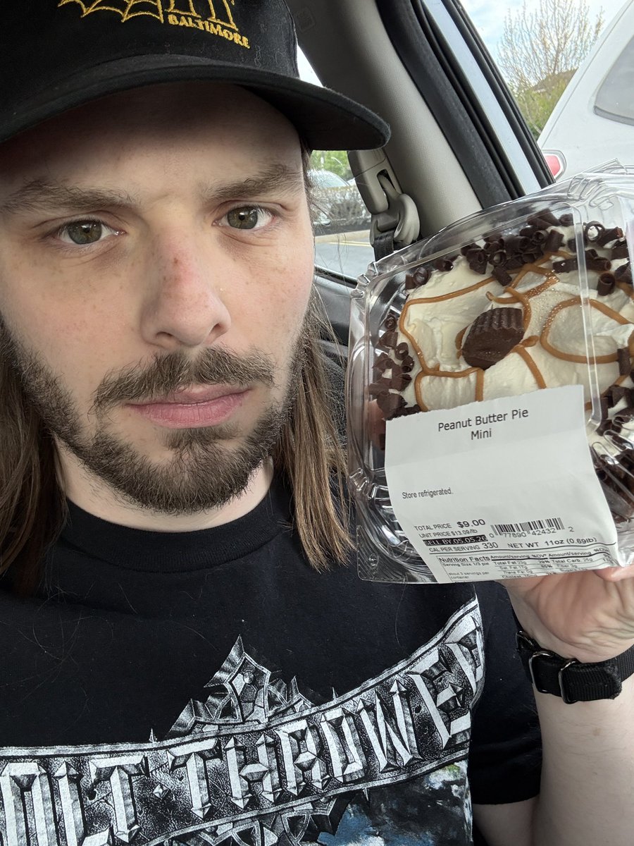 Snaxxxzilla's tweet photo. Bolt Thrower shirt AND peanut butter pie I’m living my best life https://t.co/TrQQ5Gt4tE