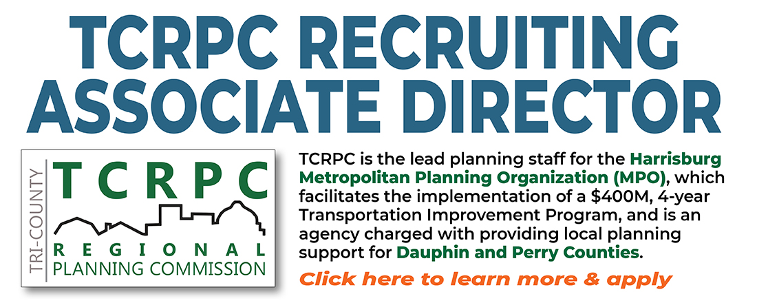TCRPC's tweet image. ASSOCIATE DIRECTOR POSITION: TCRPC is recruiting its next Associate Director to help lead a team of 13 #planning professionals in #SouthCentralPA. Full job posting here: sbee.link/whxmdbv3ay #Harrisburg #CentralPA #planners #MPO #transportation #landuse #AICP #careers