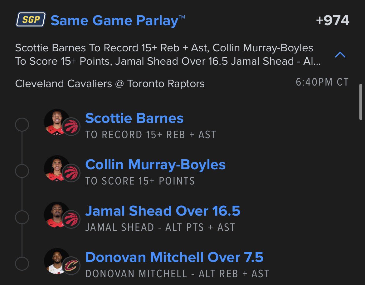 TopShelf_Bets's tweet image. CAVS RAPTORS SGP

#cookies 

@Playbook