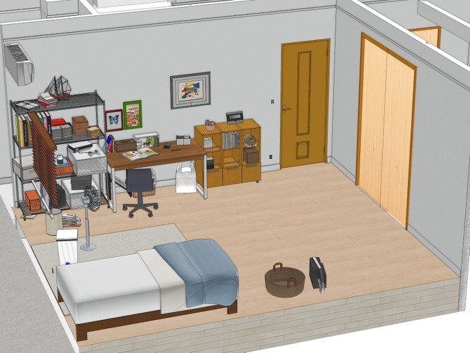 『久しぶりに再会した幼馴染はドスケベギャルになってました。』の透の部屋は3Dソフトで作成してます!家具を部屋に配置してから漫画に取り入れています!いろんなアングルを試せて便利です
