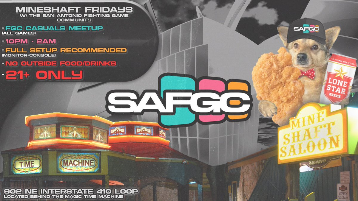 SanAntonioFGC's tweet photo. Take a break!

Well that's enough of that, get over to Mineshaft Saloon and crack some beers and attack some streets.

21+ ONLY, no outside food or drink
Full setup recommended
Folks arrive ~10pm 
902 NE Interstate Loop 410 https://t.co/n1zsgXwzqB