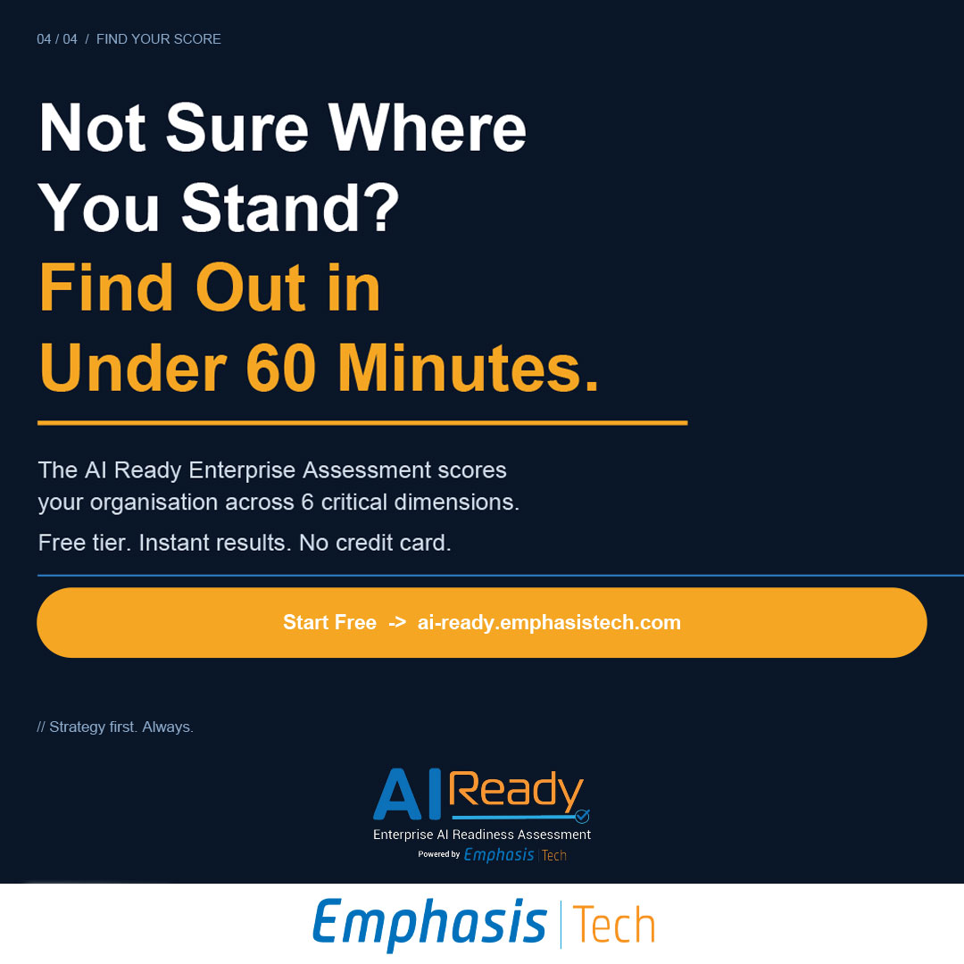 emphasis_tech's tweet photo. Most companies evaluate AI vendors before they evaluate themselves.
Here are the 5 questions you should answer first.

Swipe. 👇
Free assessment → https://t.co/RyTiTJzd8E

#AIReady #AIStrategy #EmphasisTech https://t.co/CRBfUPMsWk
