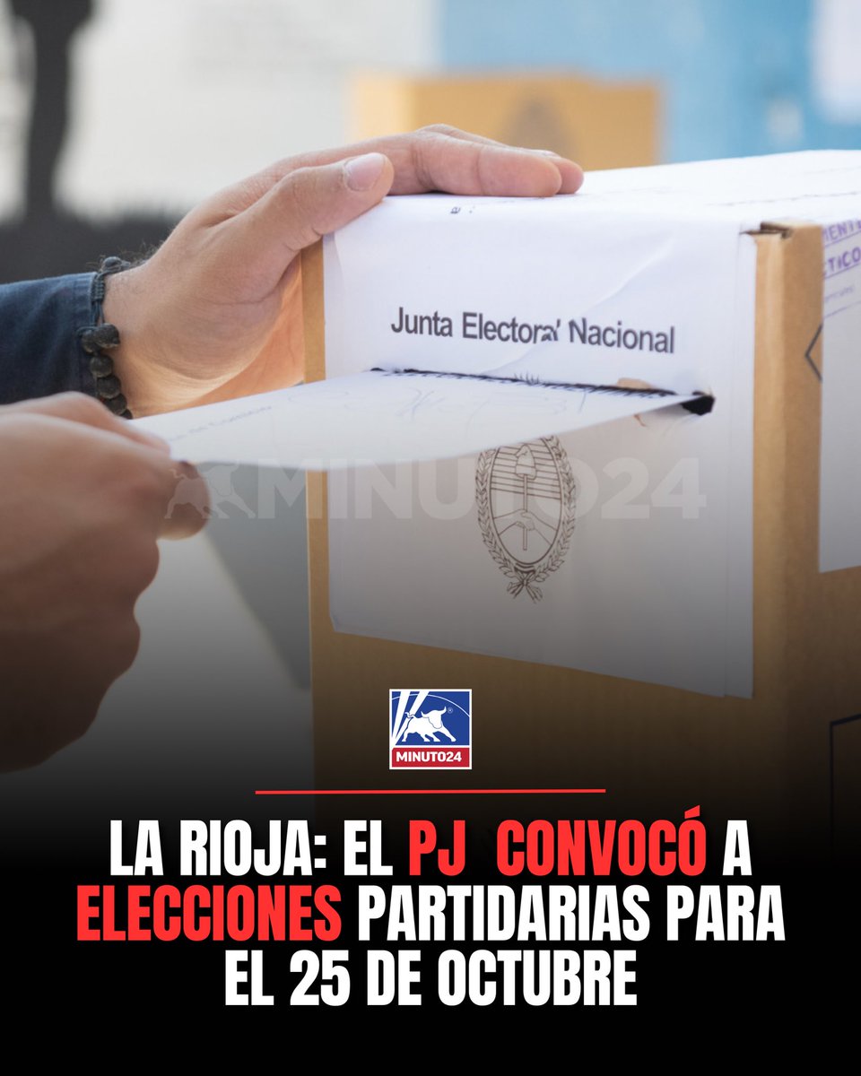 Minuto24ok's tweet photo. 🗳️ El PJ La Rioja convocó a elecciones internas para el 25 de octubre

El Partido Justicialista en La Rioja llamó a elecciones partidarias para el próximo 25 de octubre, según la resolución firmada por el secretario general Miguel Galeano y el presidente del partido, el gobernador Ricardo Quintela.

En los comicios se renovarán autoridades del Consejo Provincial, consejos departamentales y congresales nacionales y provinciales.

Participarán todos los afiliados y afiliadas del partido en el distrito.