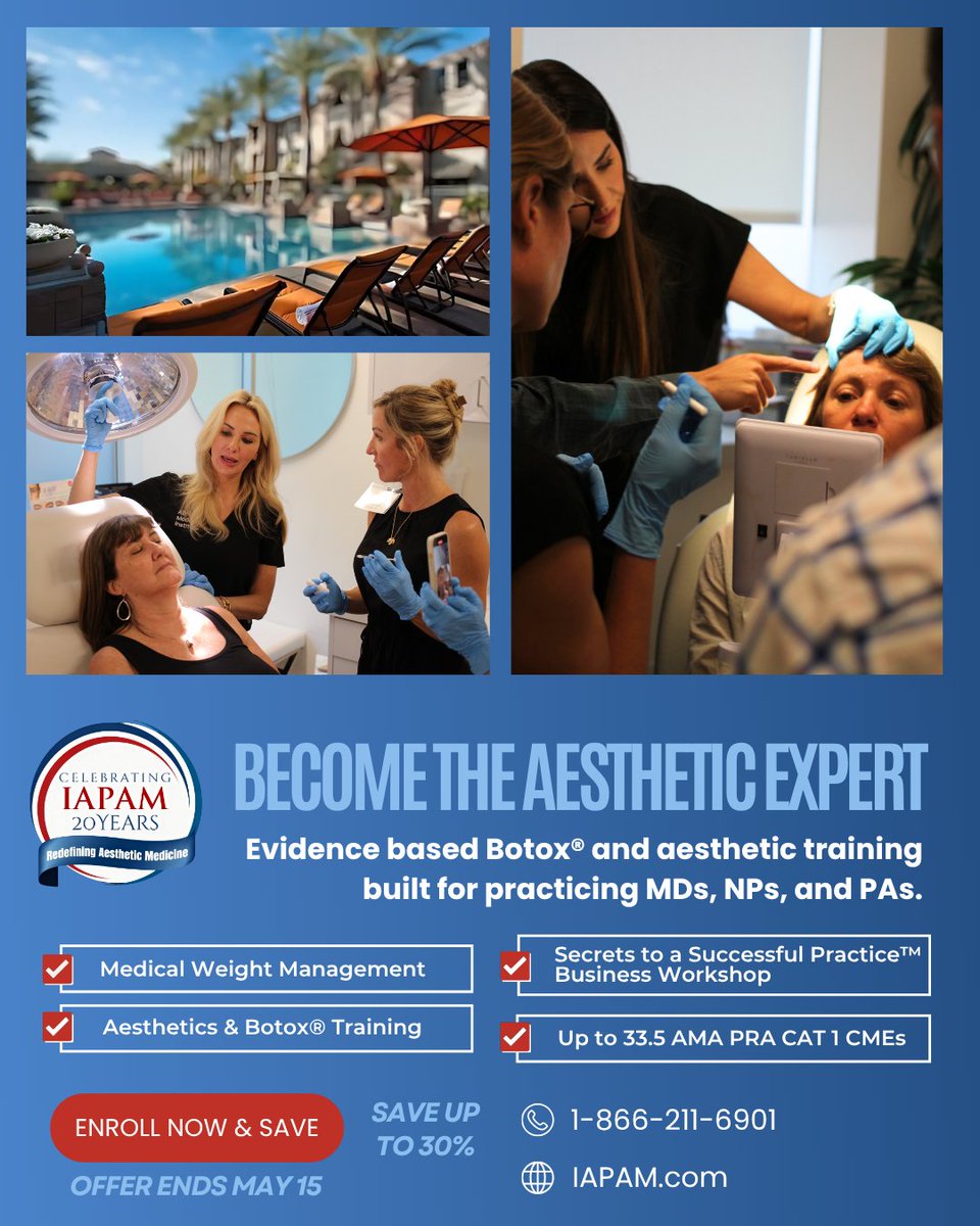 IAPAM's tweet photo. Become the aesthetic expert your patients are looking for.

IAPAM’s hands-on training combines clinical education, aesthetic skills, medical weight management, and business-building strategies designed for practicing MDs, NPs, and PAs. https://t.co/htPSCYMXeF