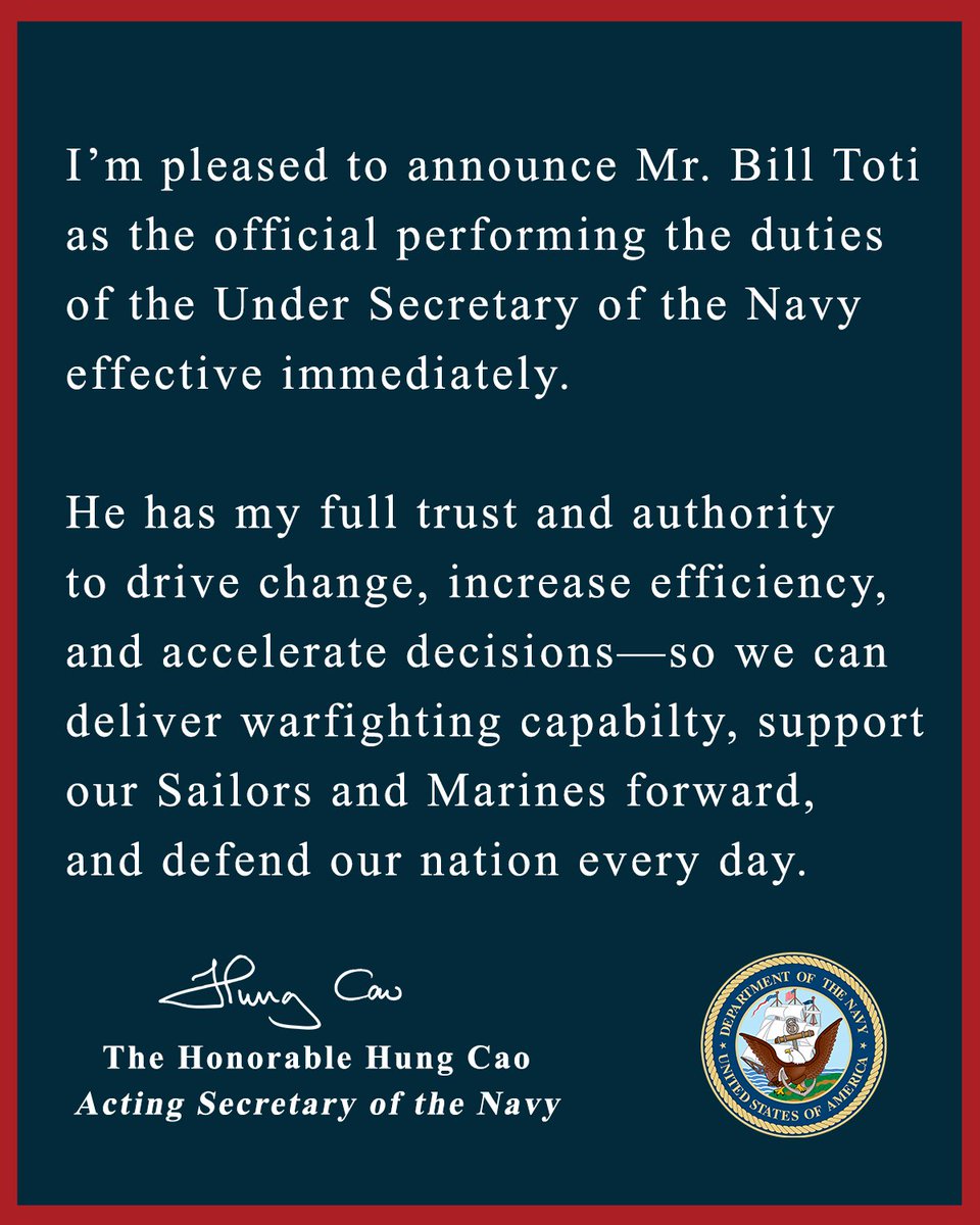 Acting Secretary of the Navy Hung Cao tweet media
