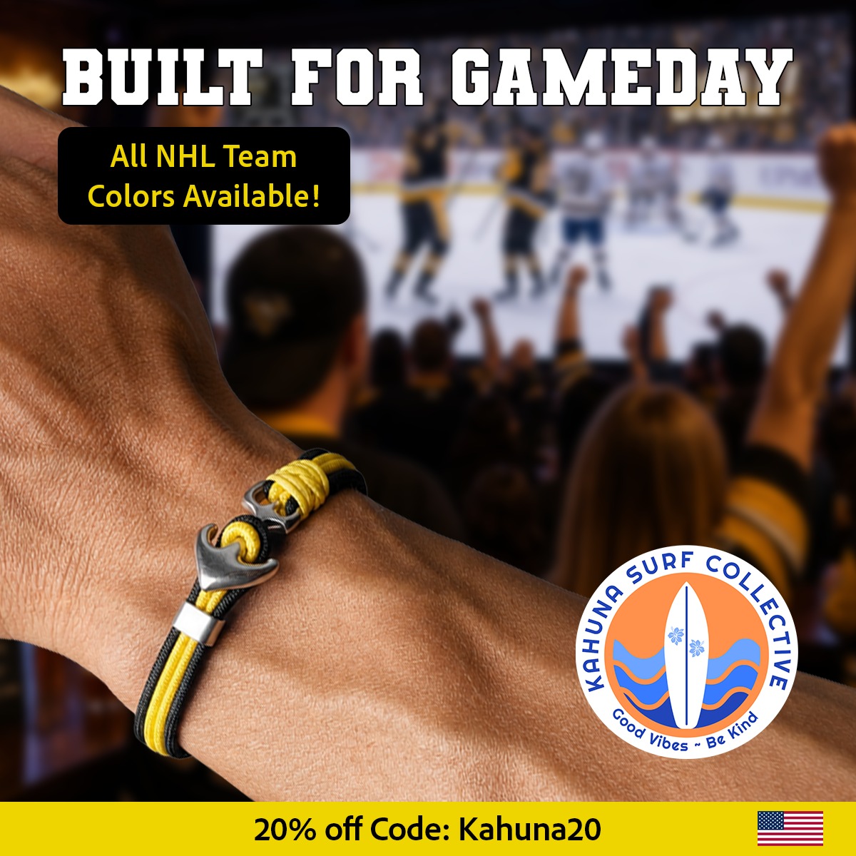 KahunaSurfCo's tweet photo. Game on! NHL Playoffs are here!  Rep your team colors 365 days a year with Kahuna Surf Collective bracelets! All NHL Team colors available.

Built for Gameday and everything that comes after.

-Shop your team colors
-Code: Kahuna20 for 20% off your order
-Free shipping over $35