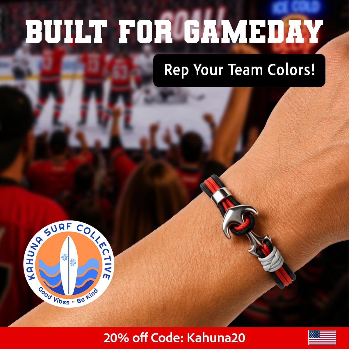 KahunaSurfCo's tweet photo. Game on! NHL Playoffs are here!  Rep your team colors 365 days a year with Kahuna Surf Collective bracelets! All NHL Team colors available.

Built for Gameday and everything that comes after.

-Shop your team colors
-Code: Kahuna20 for 20% off your order
-Free shipping over $35