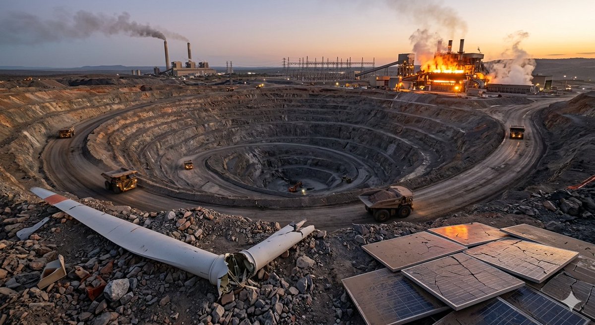 PeterDClack's tweet image. Solar panels and turbine blades are destined to become the actual 'fossils' from a bygone age.

Much of this unusable rubble will lie in the ground for thousands of years—a legacy of a modern world where recycling is a myth used to prop up a narrative of free wind and sunshine.