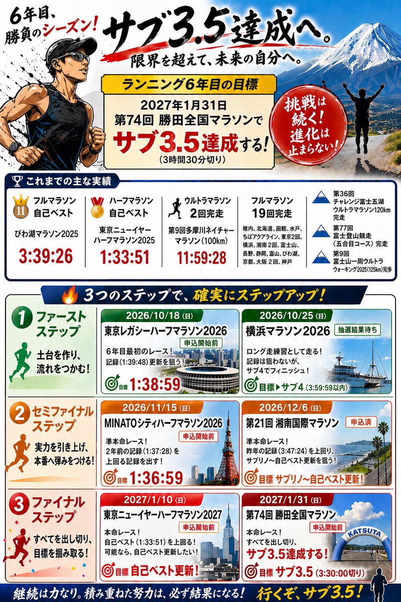 NAO＠ROAD_2027年1月サブ3.5目標 tweet media