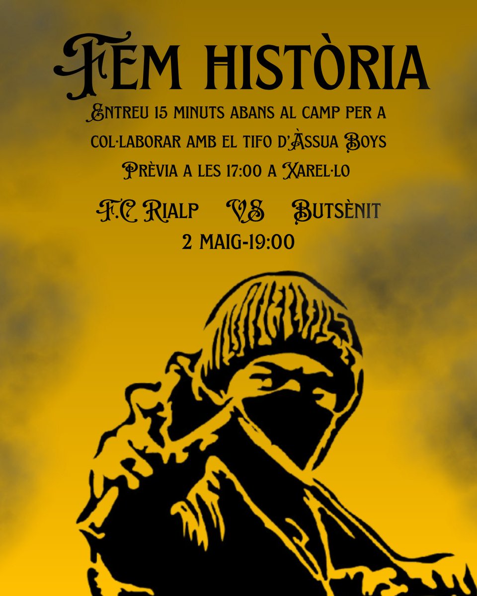 Estem a un pas d'aconseguir aquest merescut ascens. No volem allargar-la una setmana més, volem ser campions.
Vine a animar al equip amb nosaltres a la grada, col·labora amb el tifo 15 minuts abans del partit.
Sobretot, PRIVA I ANIMA AMB ÀSSUA BOYS, la veu incansable del Pallars.