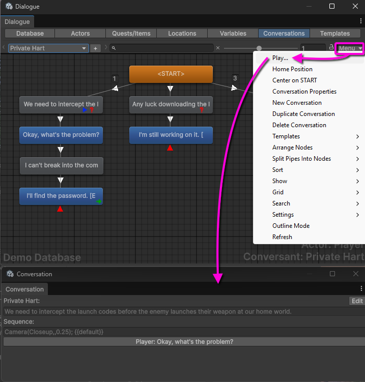 PixelCrushin's tweet image. Dialogue System tip: Want to test the flow of a conversation without having to enter play mode? Use the Dialogue Editor's edit-time Play feature. 
(The Dialogue System for Unity is 50% off in the #UnityAssetStore Spring Sale: u3d.as/5C5)
#unity #unity3d #AssetStore