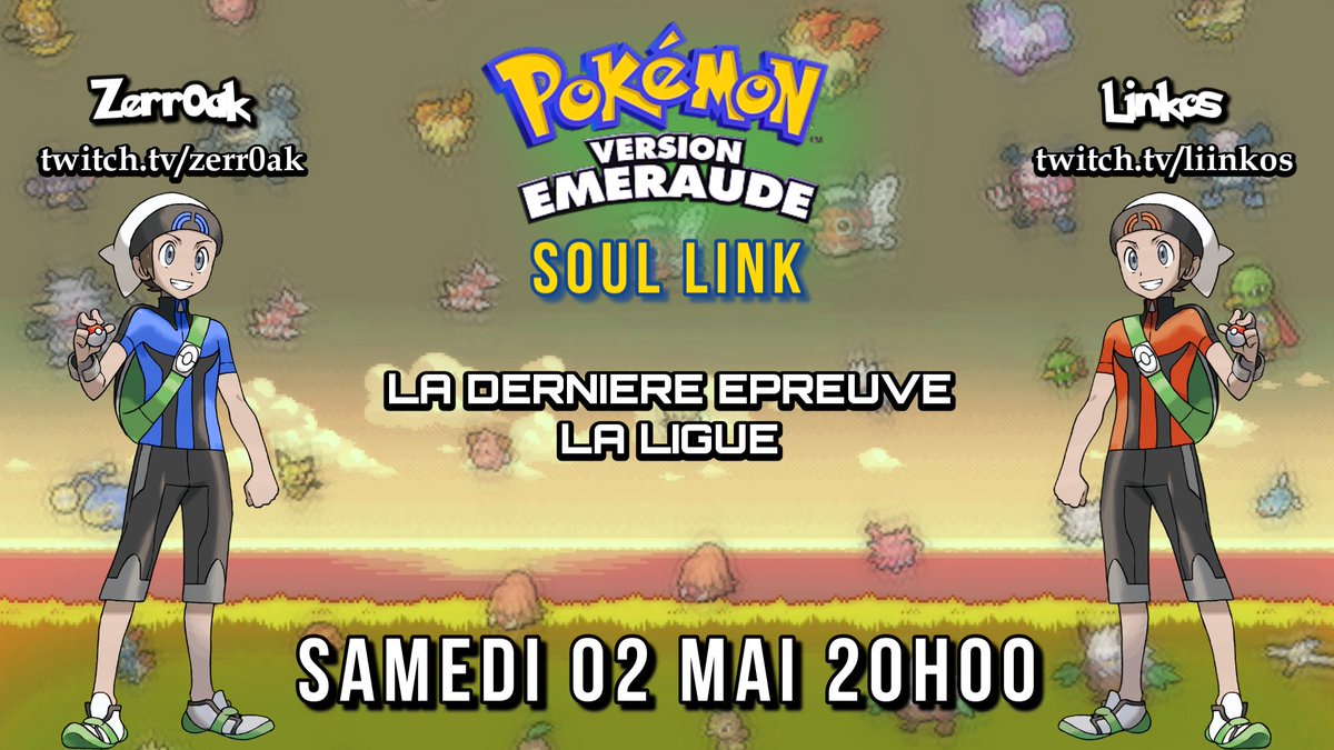 Liinkoos's tweet photo. Ce soir à 20h, RDV sur Twitch pour vivre l'épilogue de notre Soul Link en Nuzlocke Random avec @zerr0ak ! La ligue se révèlera peut-être impitoyable, et nous devrons redoubler de vigilance avec toutes les mésaventures qui nous sont tombés là où on ne les attendait pas ! https://t.co/sYRpSteE1b