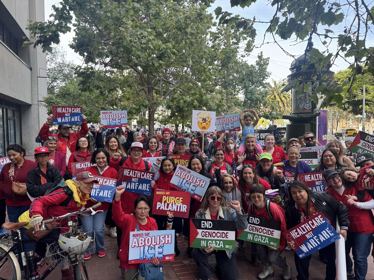 CalNurses's tweet image. Thousands of us are in the streets of SF right now—workers, nurses, students—rising together for #MayDay.

No shopping, no school, real disruption. We’re showing what working people’s power looks like when we stand up to greed, defend our patients, and demand a healthy future.