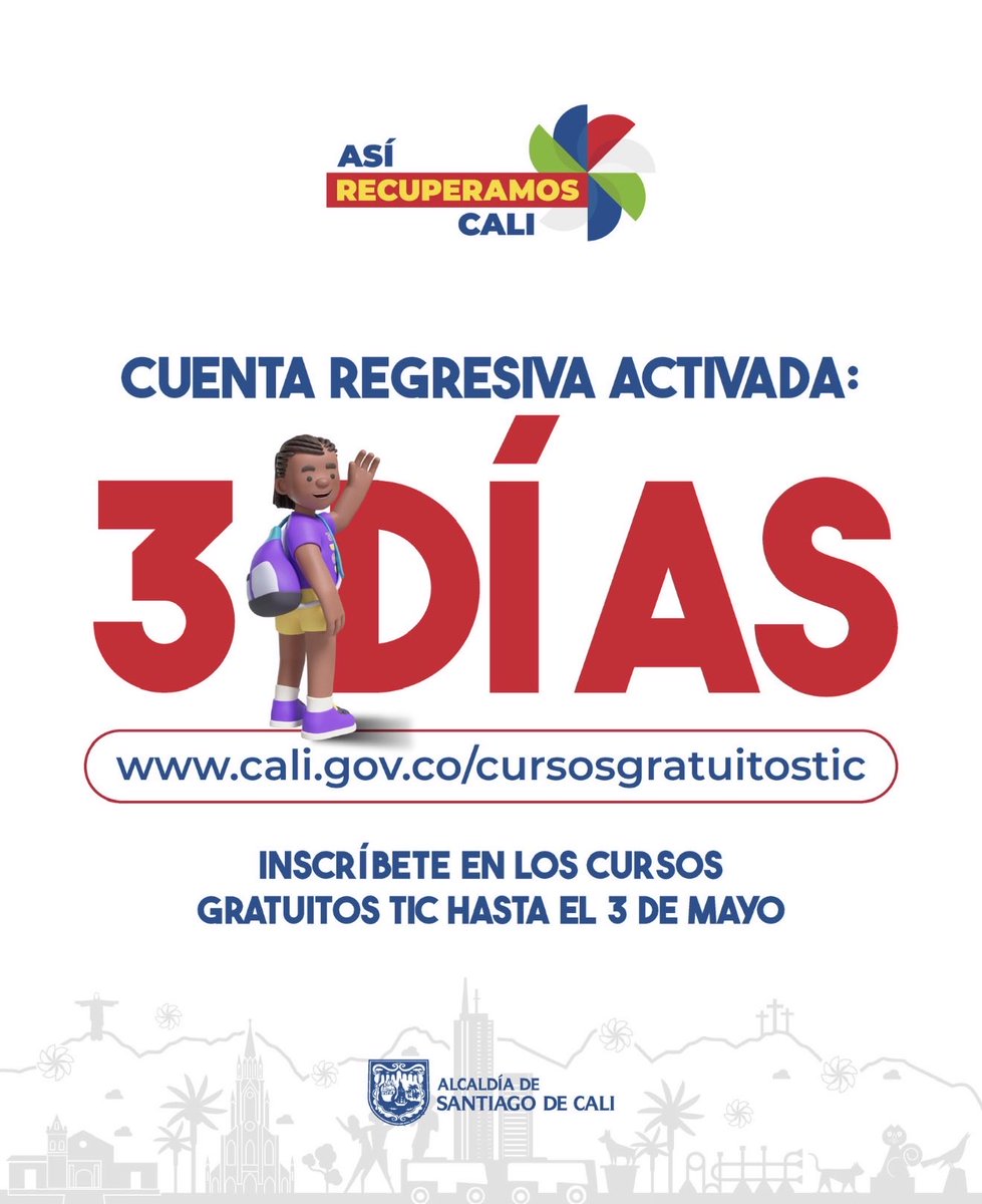 TICAlcaldiaCali's tweet photo. ⏰🚀 ¡Cuenta regresiva activada!

Estás a tiempo de transformar tu futuro con los Cursos Gratuitos TIC. 
Aprende sobre inteligencia artificial, realidad virtual, herramientas digitales, marketing y mucho más. https://t.co/wlKrqZm01m