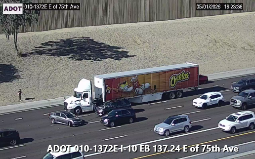 Westbound I-10 near 75th Avenue: A crash is blocking multiple lanes.
