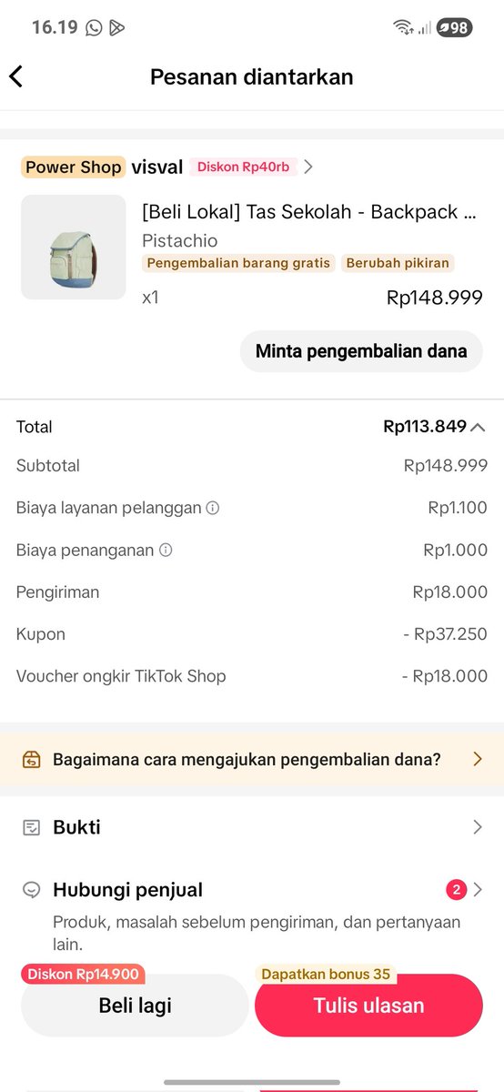 exeourly_'s tweet image. dijual 107k nego
harga asli 480k &amp;gt;&amp;gt; 113k
kapasitas 15L
warna postachio
baru dipakai 1x saja
dijual karena ga suka warnanya
bahan polyter crinkle (anti air)
#preeloved #backpack #wts #zonauang
