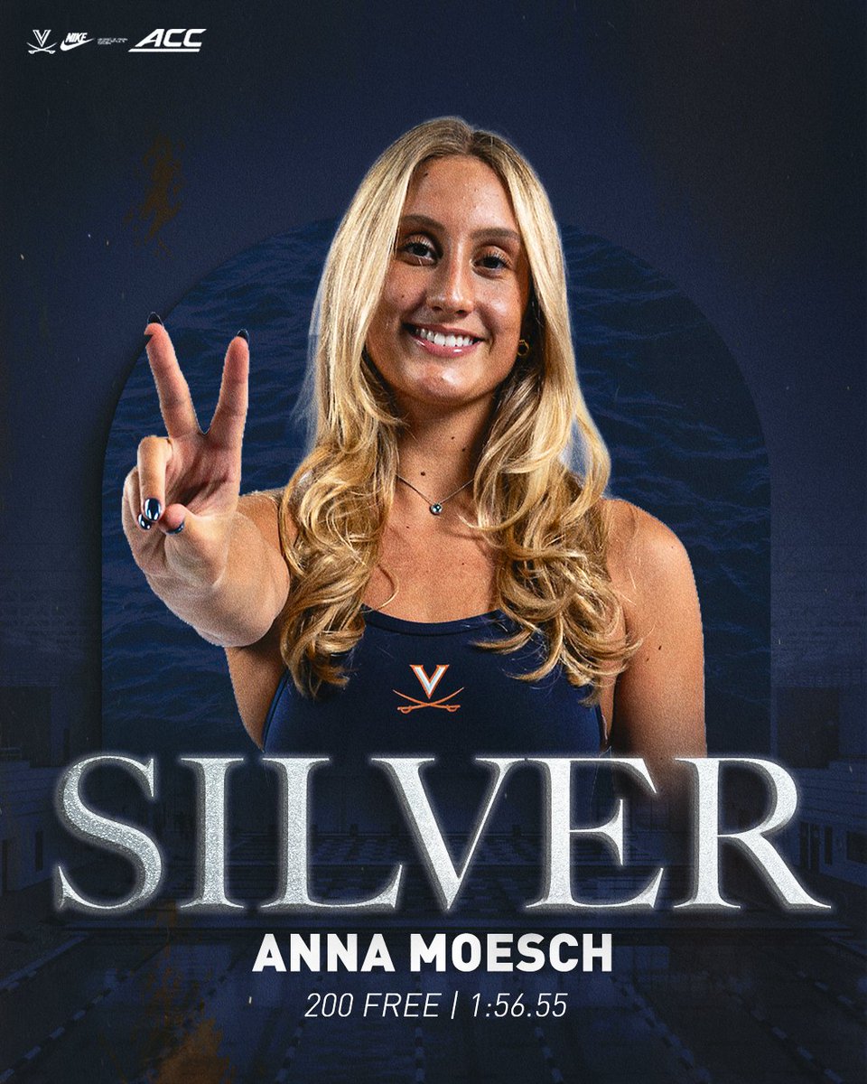 UVASwimDive's tweet image. Anna Moesch takes silver in the 200 Free (1:56.55) #GoHoos