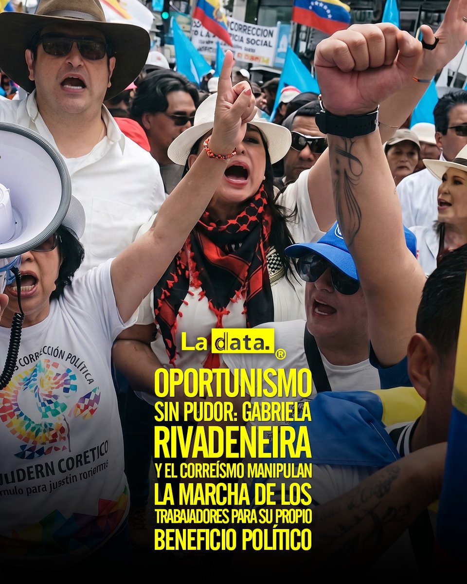 ladataec's tweet photo. #Tendencia Oportunismo sin pudor: Gabriela Rivadeneira y el correísmo manipulan la marcha de los trabajadores para su propio beneficio político.

Lo de hoy en Quito no fue una marcha por los derechos laborales; fue un asalto al protagonismo por parte de Gabriela Rivadeneira y la cúpula de la Revolución Ciudadana. Con un cinismo sin precedentes, Rivadeneira y su militancia secuestraron las calles, reemplazando las exigencias de justicia obrera por banderas partidistas y consignas de odio.

​Rivadeneira no busca mejores salarios ni estabilidad para el pueblo; busca impunidad y cámaras. Su presencia es un insulto al trabajador ecuatoriano que suda la gota gorda mientras ella instrumentaliza la necesidad ajena para su campaña de victimización.

​Es el colmo del oportunismo: convertir el sudor de la clase obrera en el combustible de su desgastada agenda política. El 1 de mayo les quedó grande; lo que hicieron fue un mitin disfrazado de lucha, demostrando que para el correísmo, el trabajador no es más que un extra en su show por el poder.

@ladataec 👈

#ladataec #tendenciapolitica #1demayo #Iza