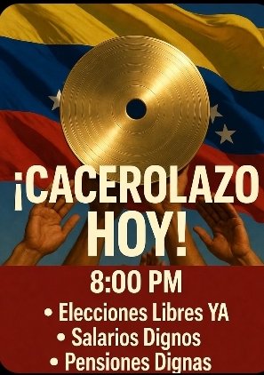 vamosacobrar's tweet image. Esta noche a las 8.pm apaga la luz, y saca las cacerolas Tac Tac Tac Tac qué llege él Tac Tac hasta Miraflores. La interina, las escuchará.  Viva la Libertad Carajo 🇺🇲🇻🇪🗽 #1may #venezuela #venezuelalibre #EleccionesYaEnVenezuela #EleccionesLibres