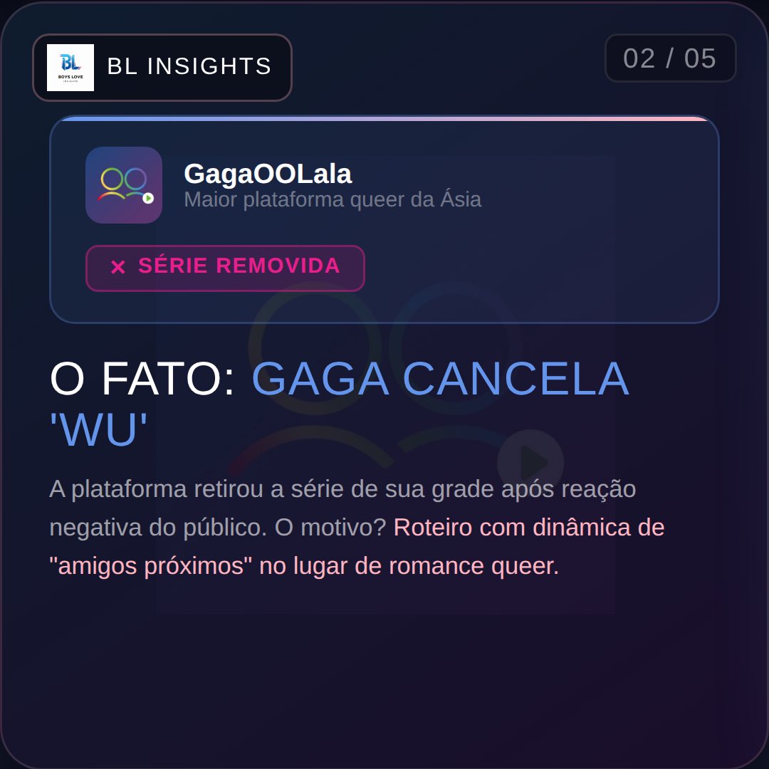 blinsights's tweet photo. 🚨 A GagaOOLala removeu WU após reação do fandom — e o motivo resume tudo: bromance disfarçado de BL não passa mais. Queerbaiting corporativo tem nome, tem cara e tem que acabar. 🏳️‍🌈 O que você acha? 🧵 https://t.co/5kgBM4k47X