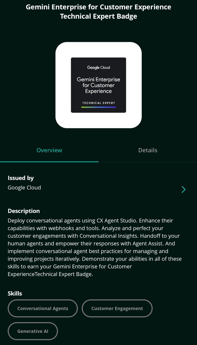 sauna_cloud_se's tweet image. Gen AI Technical Expert Badgesの
Gemini Enterprise for Customer Experience
取得しました。
他にも取得しようとしてるバッジがあるのですがラボが使えず取得できず…

rsvp.withgoogle.com/events/partner…

#GoogleCloud　#Gemini  #AI