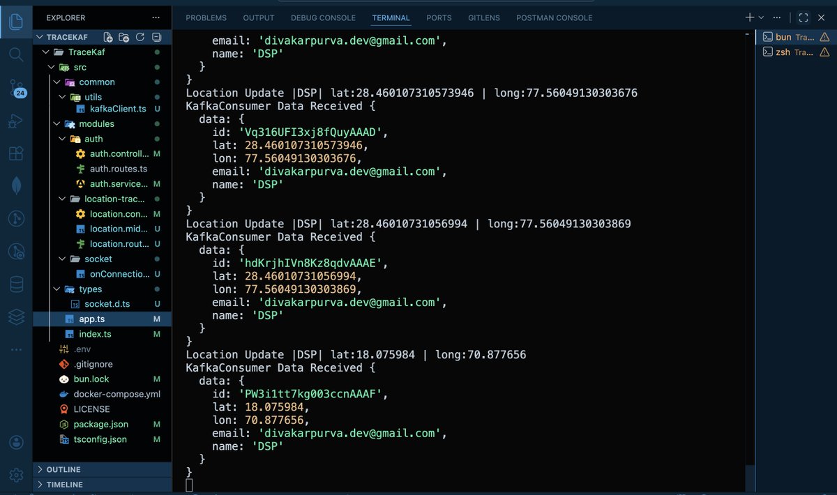 DSP__dev's tweet photo. Built a real time location tracker application TraceKaf Learnt :
- KAFKA (High Throughput) 
- Kafka fundamentals (topic, groups, partitions) 
- Sockets (how to add middleware in socketIO) 
- Also integrated OAuth2 (fortify) my own project
@Hiteshdotcom
@piyushgarg_dev
@nirudhuuu https://t.co/4108LIuncy