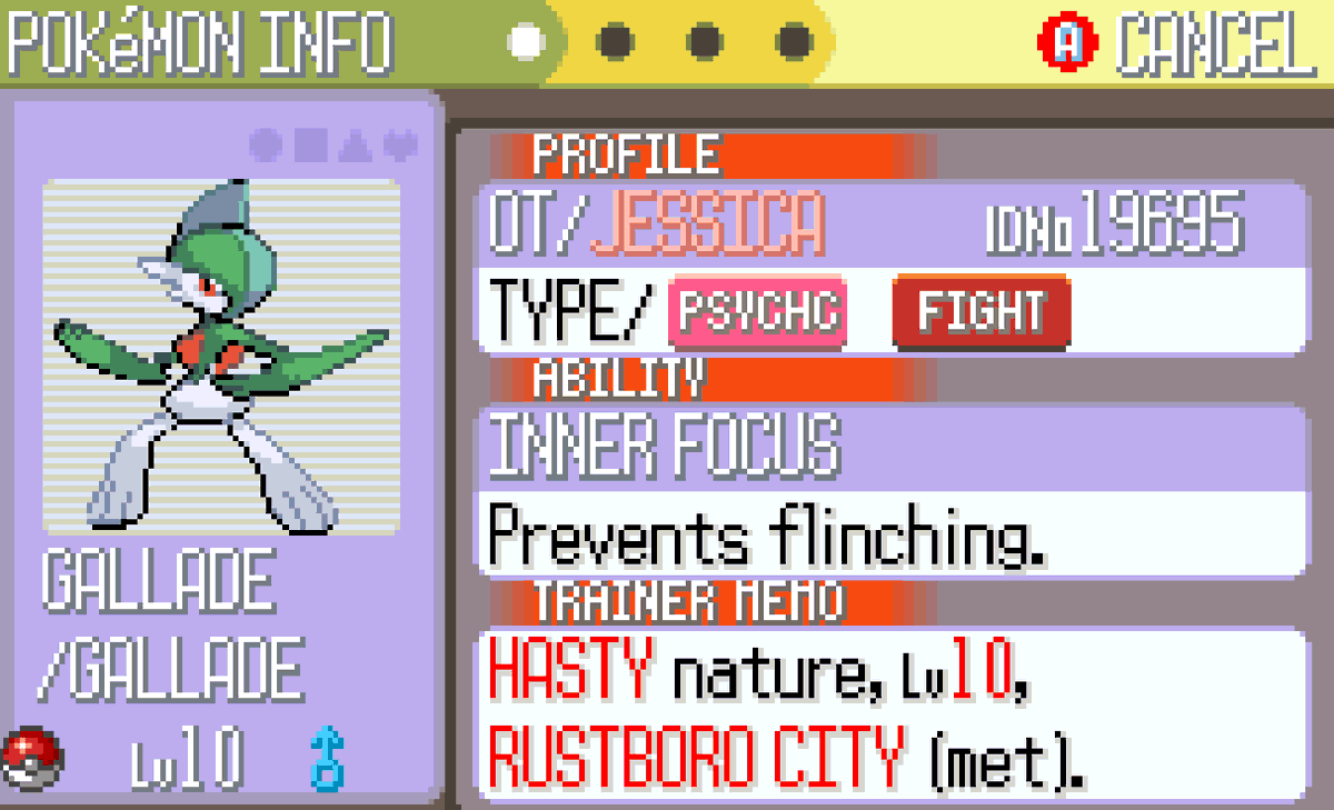 SighNako's tweet photo. The color palette system is somethin...
He's not shiny but Gallade is there.....
His abilities doesn't exist in this gen so...LMAO
#RirisRomHack https://t.co/WtHUZFUkhR