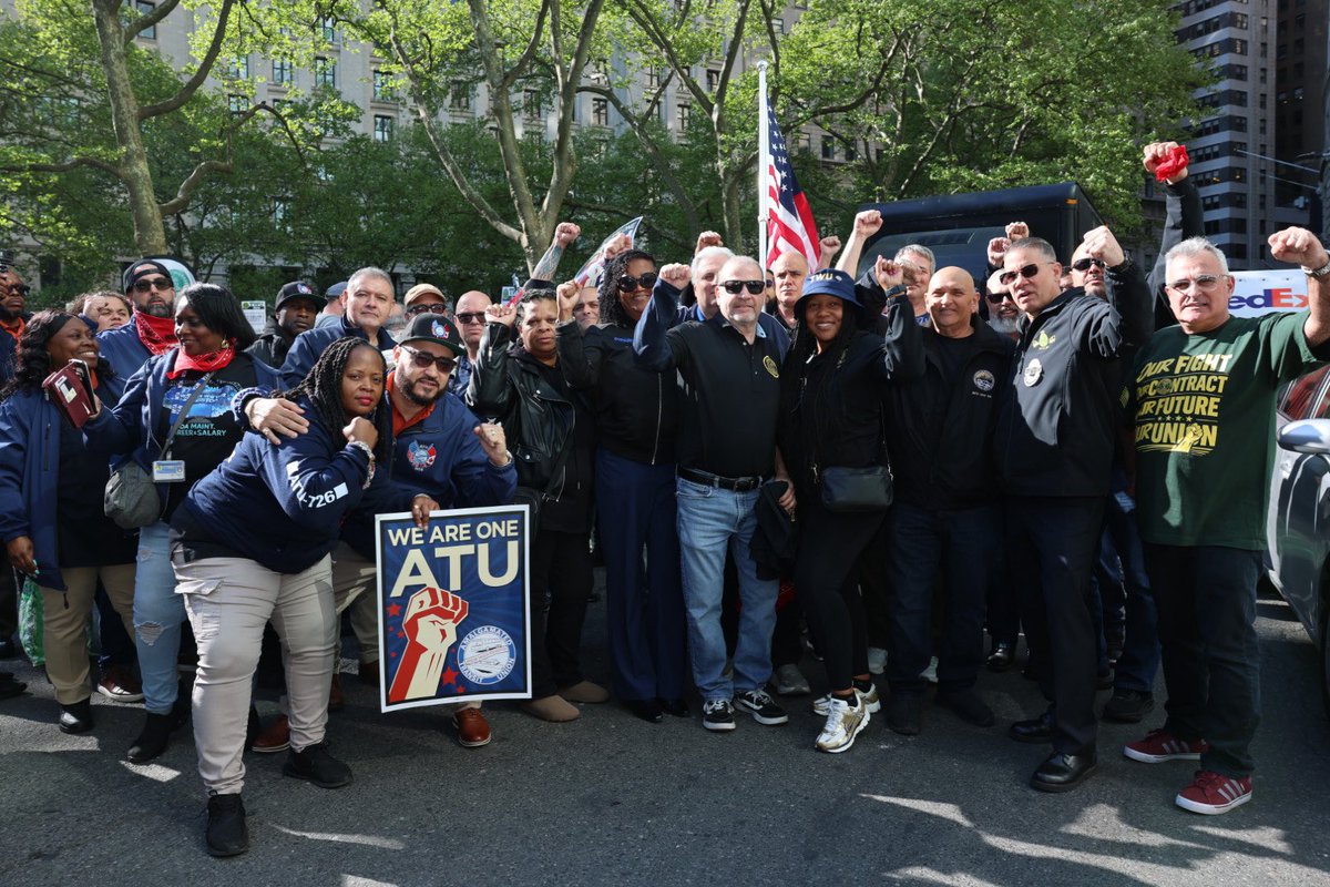 President John V. Chiarello, BLET General Chairman Gil Lang and officers of BLET (LIRR engineers) &amp; ATU showing what union solidarity looks like at #MayDay! (Featuring a cameo from a critter that plagues the subways...) 

#UnionStrong #UnionSolidarity #WeMoveNewYork
