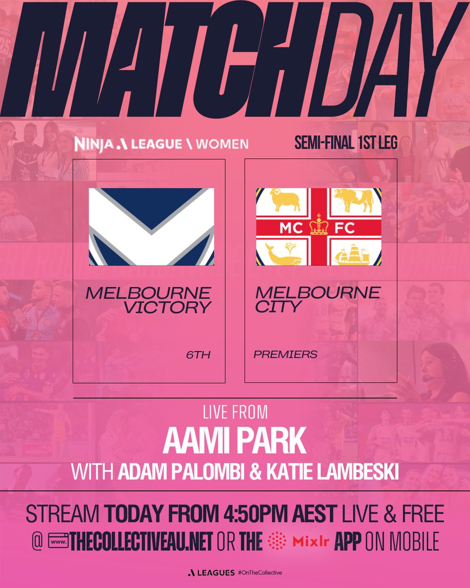 OnTheCollective's tweet image. FINALS FOOTBALL!

Tune in for BOTH the #MelbDerby @gomvfc vs @MelbourneCity @aleaguewomen Semi-Final &amp;amp; the #BigBlue Victory vs @SydneyFC Elimination Final tonight @OnTheCollective! #MVCvMCY #MVCvSYD