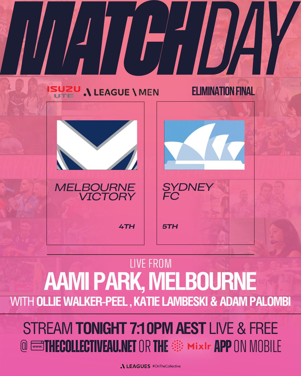 OnTheCollective's tweet image. FINALS FOOTBALL!

Tune in for BOTH the #MelbDerby @gomvfc vs @MelbourneCity @aleaguewomen Semi-Final &amp;amp; the #BigBlue Victory vs @SydneyFC Elimination Final tonight @OnTheCollective! #MVCvMCY #MVCvSYD