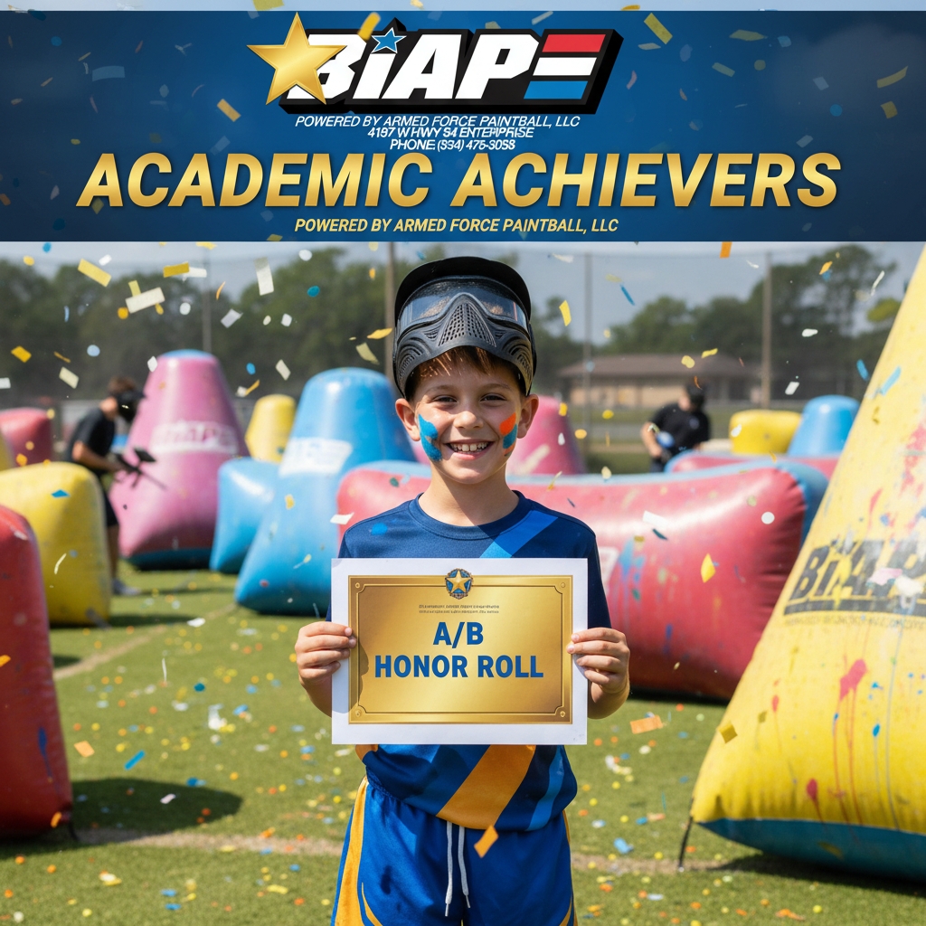 biappark's tweet image. Honor roll students 🎓 we see you! 
Get $10 entry to BiAP with your report card (A/B status). 
Straight A's in the classroom = dominating the paintball field. 
May 2-31 only. 
biappark.com 
#paintball #honorroll #veteranowned