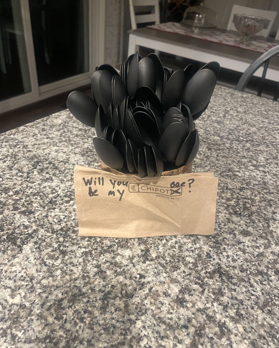 katiebischoping's tweet photo. @AdrianaScalise @ChipotleTweets You cannot get rid of them. This is how my brother in law asked my sister to be his valentine. She will quite literally pass away https://t.co/bj8250r2JZ