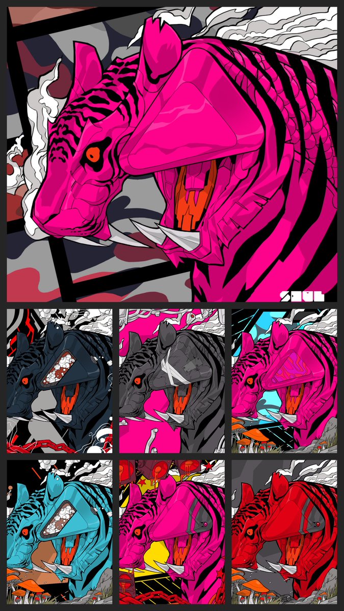 RisuSoul's tweet image. My tiger collection by @cromagnus
 &amp;amp; @sansound3
 Love these tigers. 

#NFT #NFTArt #DigitalArt #Cyberpunk #TigerArt #CryptoArt