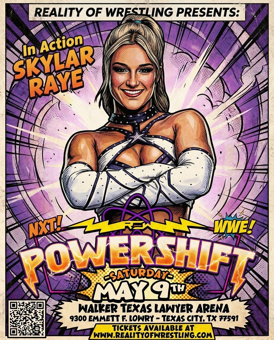 TheOfficialROW's tweet photo. ‼️Saturday, May 9th / Texas City‼️

@WWENXT Superstar & Season 2 Winner of WWE LFG on A&E @skylar_wwe will be back in action next Saturday on May 9th at #PowerShift 

🚪 Doors Open: 6:30 PM
🔔 Bell Time: 7:00 PM
📍9300 Emmett F. Lowry Expressway
Texas City, TX 77591

🎟️ Grab your tickets NOW:
👉 https://t.co/oh1RvK6ZpC