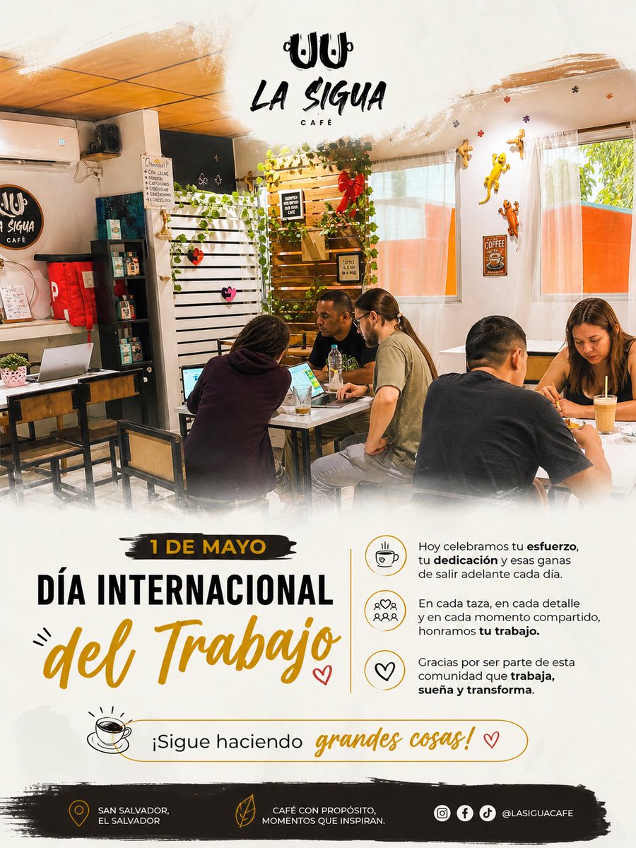 Hoy celebramos a los que no se rinden.
A los que madrugan, crean, luchan y siguen.

En cada taza hay una pausa… pero también un impulso para continuar. ☕

Feliz Día del Trabajo.
Hoy el café corre por nuestra cuenta emocional 😉
#DíaDelTrabajo #LaSiguaCafe